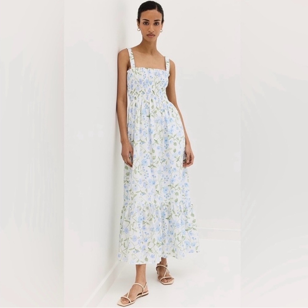 Hill House Floral Maxi Dress in Blue and White